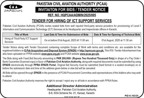 Pakistan Civil Aviation Authority Karachi Tender Notice
